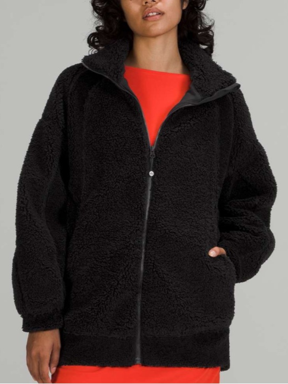 Lululemon Long Textured Fleece Jacket in Black Size 2